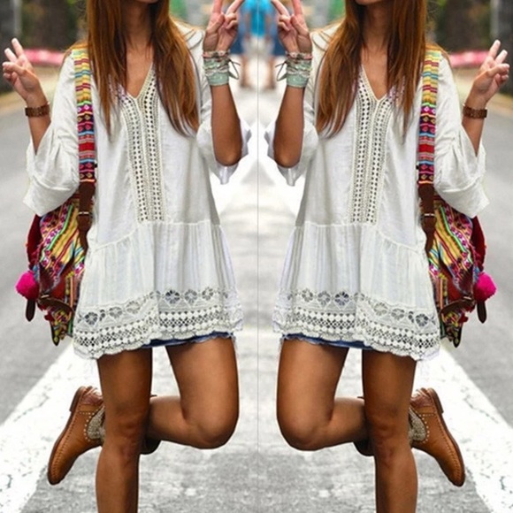 Dresses & Skirts - 🆑New-Boho Mini White Dress (1-L & 1 XXL) left)!!